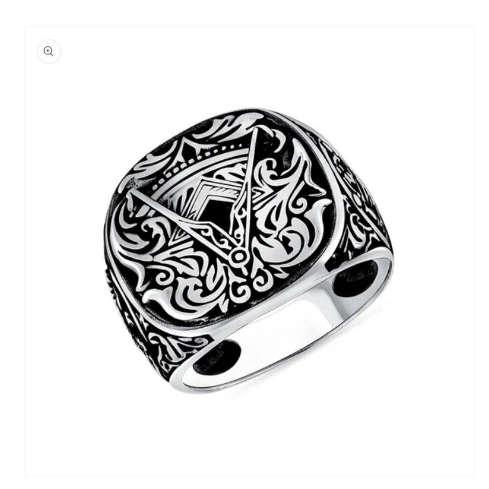 Sterling Silver 925 Masonic Oxidized Men's Ring